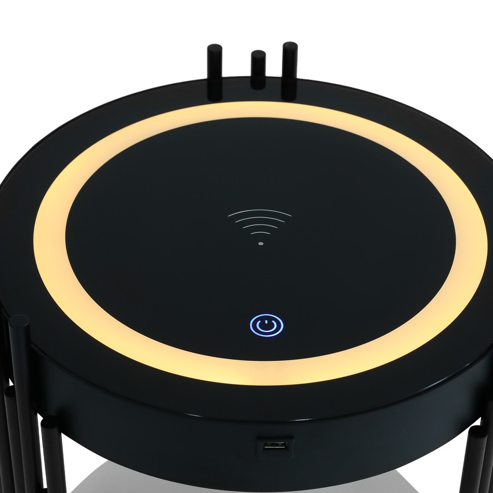 LED Bed Side Table Smart Nightstand w/ Wireless Charging Station Side/End Table