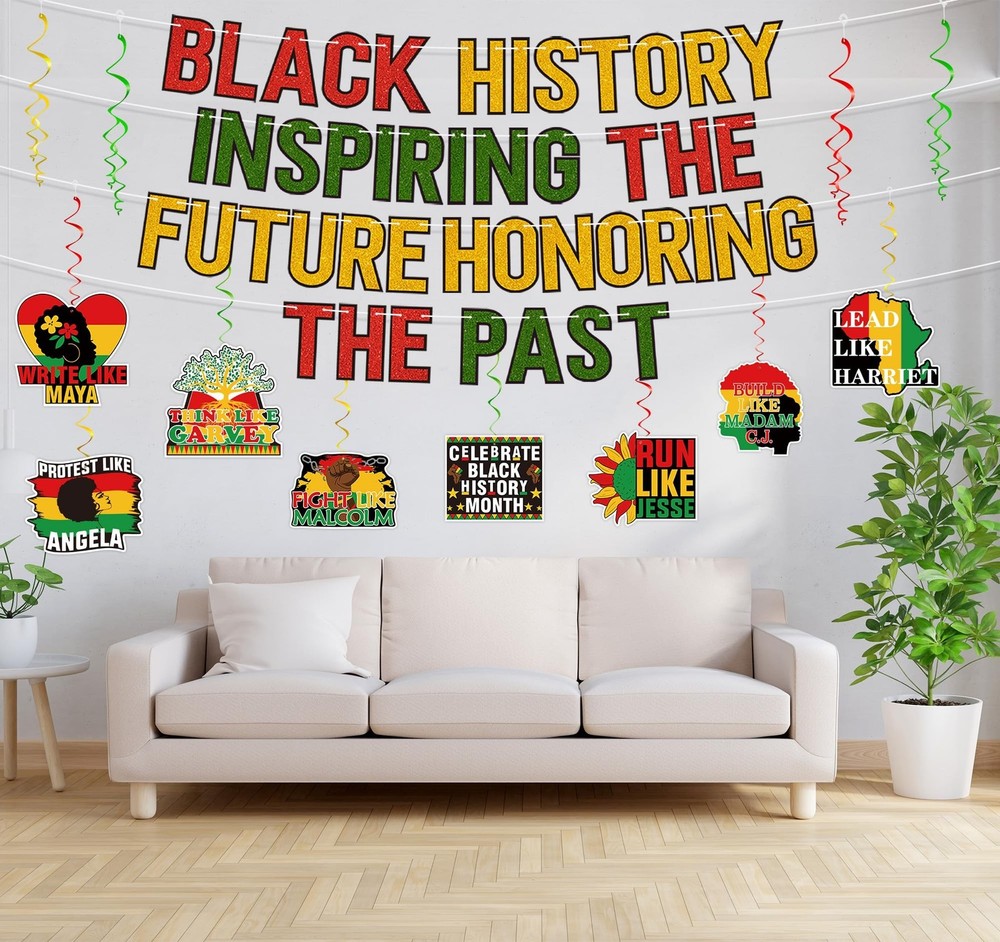 27PCS Black History Month Decorations Banner Hanging Swirls Kit African Ameri...
