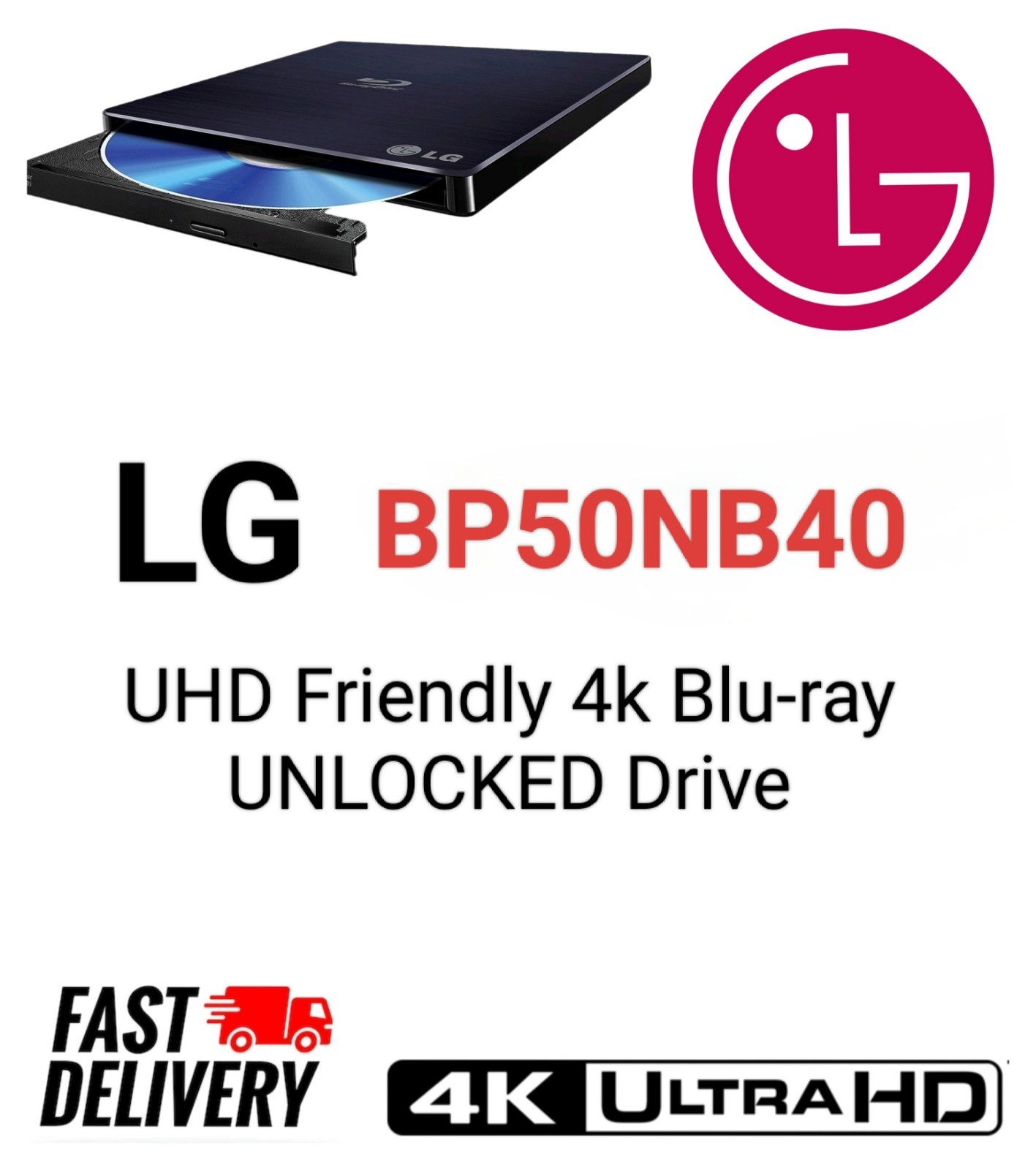 LG BP50NB40 Slim External Drive Flashed Unlocked 4k UHD Friendly