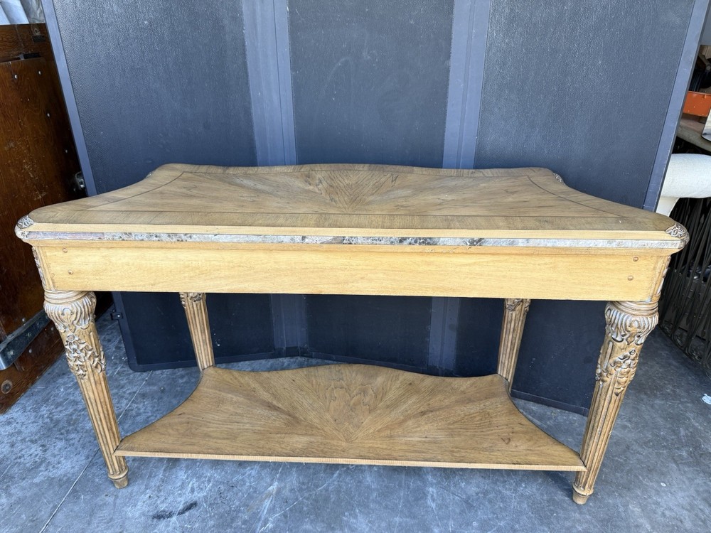 Carved Wood Marble Top Console