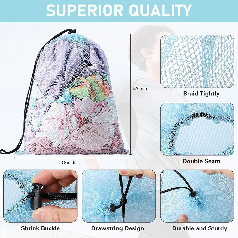 Mesh Drawstring Bag Durable Delicate Laundry 10pcs, Multicolor