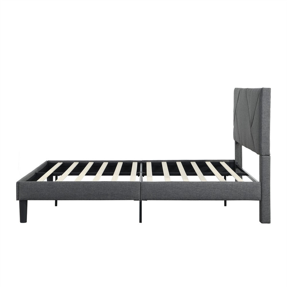 Queen Size Bed Frame Upholstered Platform Bed Frame w/ Upholstered Headboard US