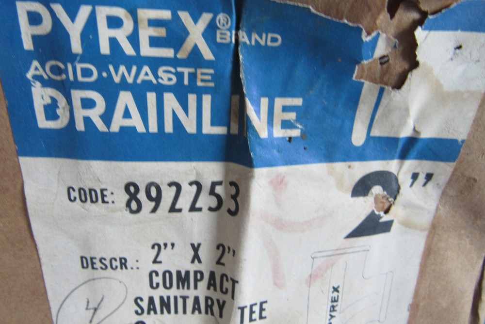 Corning Pyrex 2" x 2" Compact Sanitary Tee Acid Waste Drainline Pipe Fitting