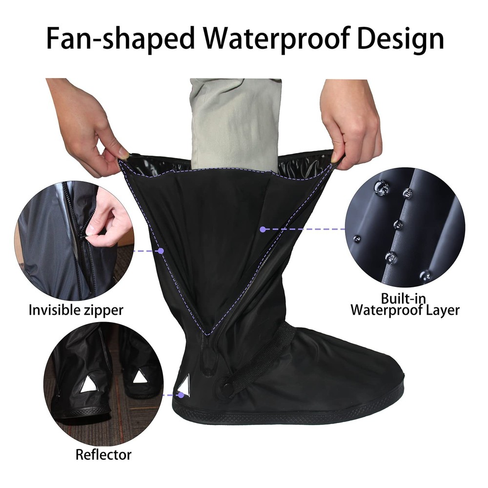 Waterproof Rain Boot Shoe Cover with Reflector Reusable & Foldable X-Large