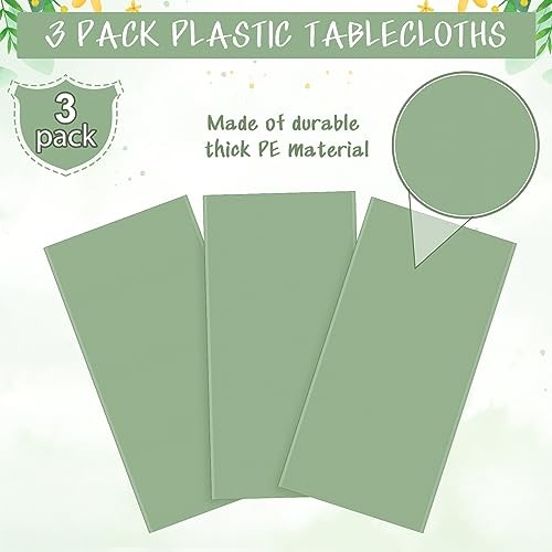 3Pack Plastic Tablecloths for Rectangle Tables, Light Green 3 Pack Sage Green