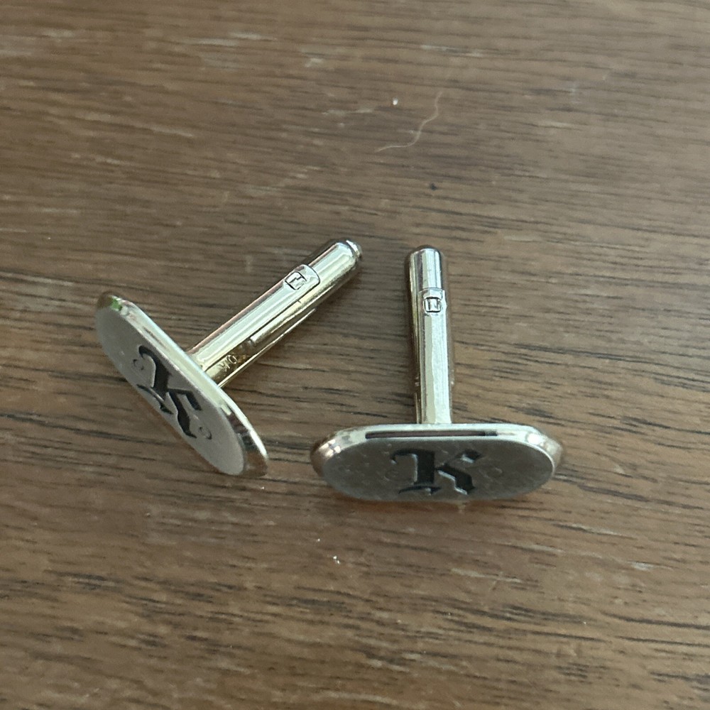 Vtg Gothic Script Style Letter "K" Initial Cufflinks