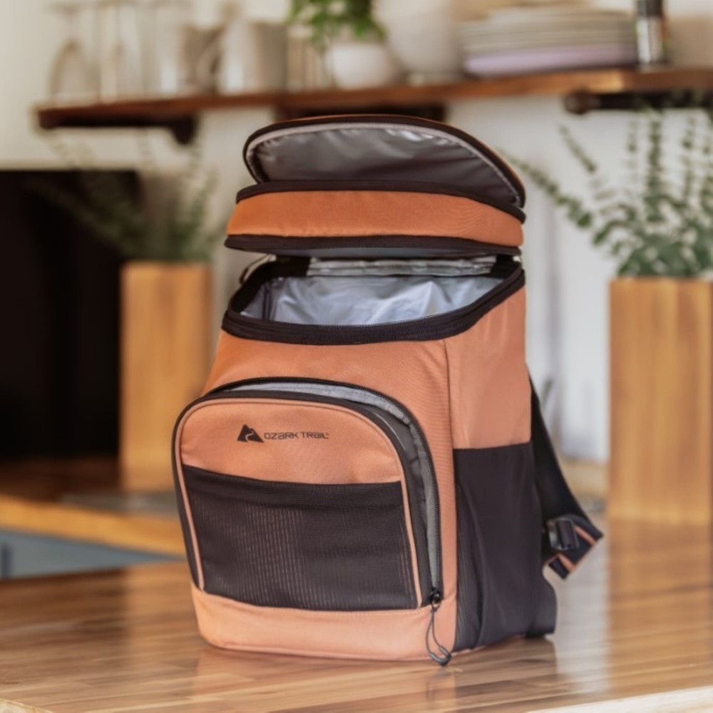 15 qt 20-Can Soft-Sided Cooler Backpack Adjustable Shoulder Straps Brown