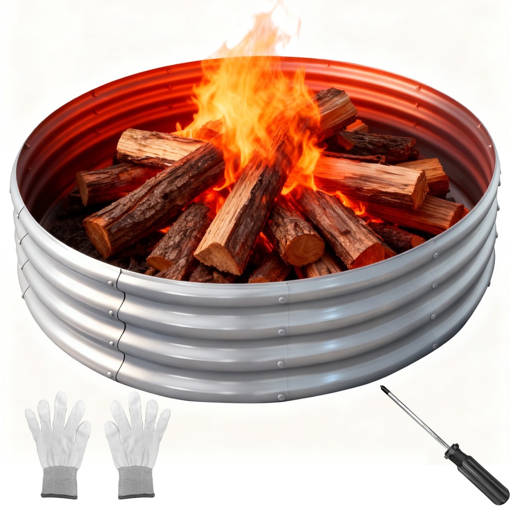 Silver Round 5FT Galvanized Steel Fire Ring Pit for Backyard, Camping, Bonfire