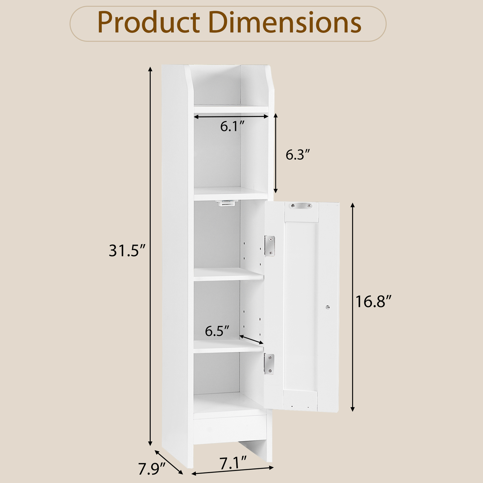 Small Bathroom Storage Cabinet White Floor Standing w/ Door & Shelves Storage