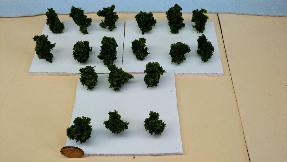Z SCALE - HAND CRAFTED TREEZ - Olive Green - Correct Sized for Z Scale - 18 Pack