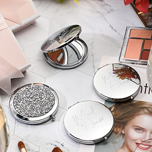 8 Pcs Bridesmaid Compact Mirrors Bulk Magnifying Makeup Silver, White