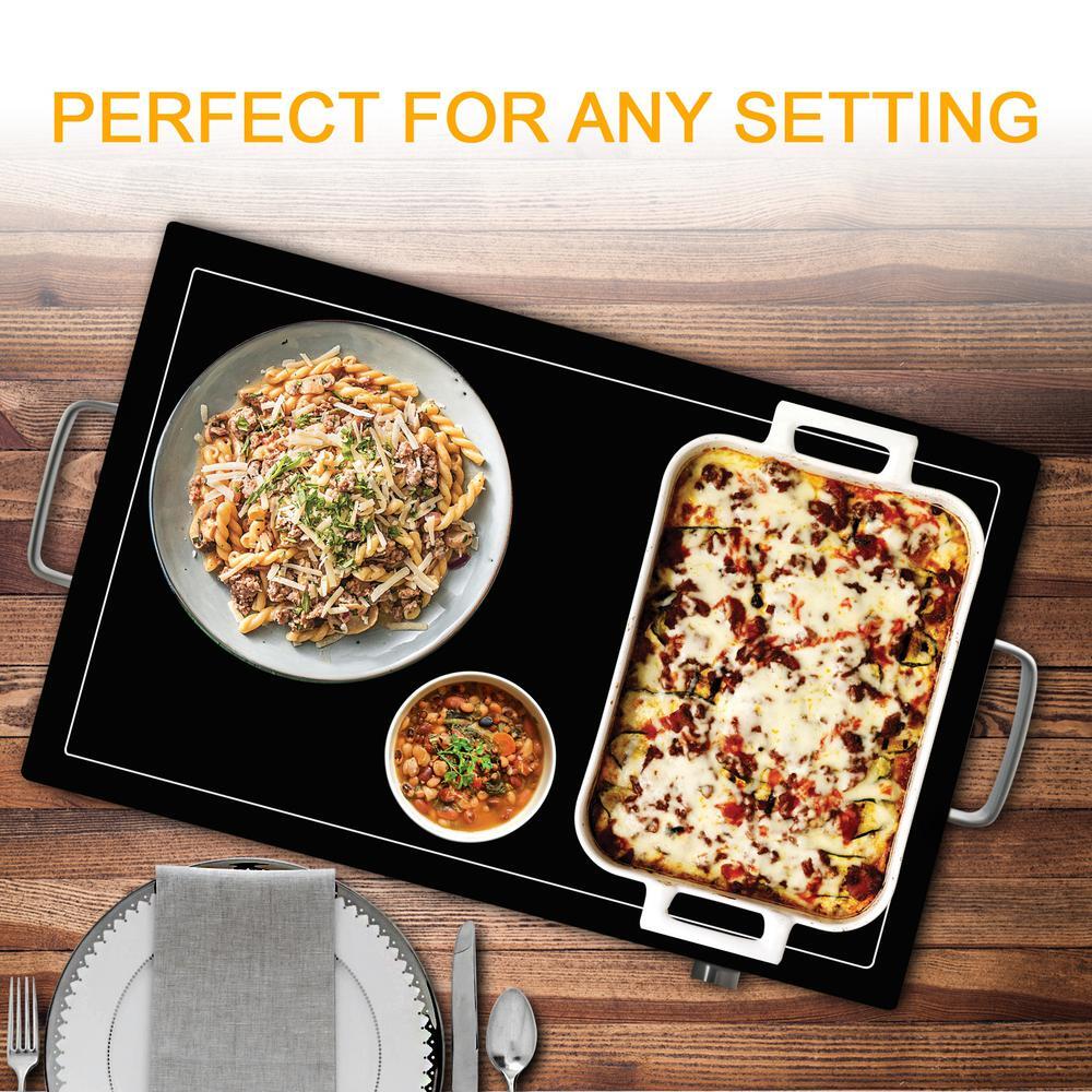 MegaChef Electric Warming Tray Black Adjustable Temperature Double-Sided Handles