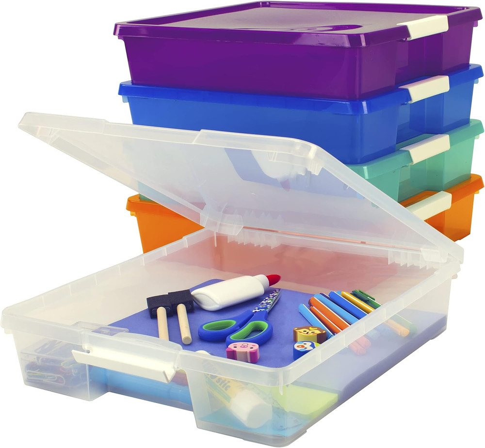 Classroom Craft Project Box – Stacking Plastic Organizer Fits 12X12 Scrapbooking