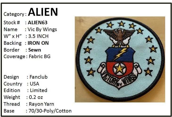 ALIEN VICTORY BY WINGS DROP SHIP 3.5 INCH PATCH - ALIEN63