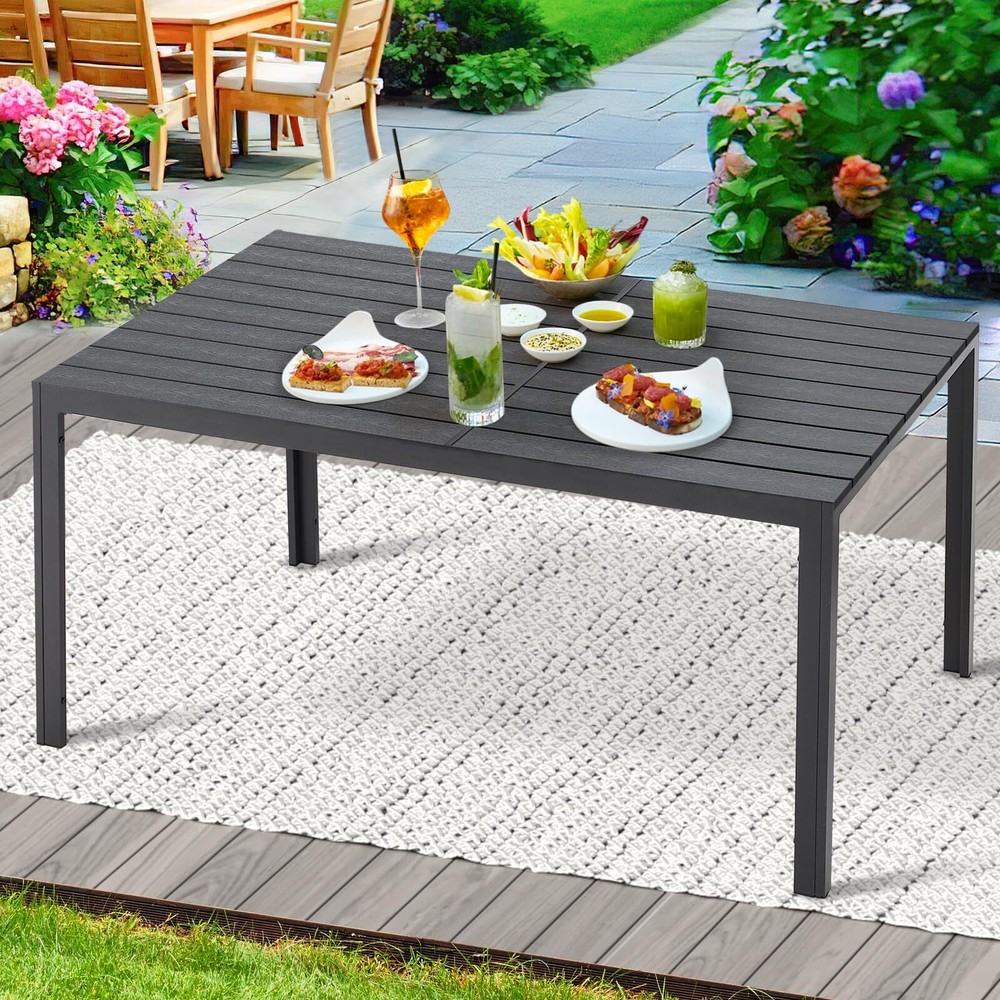 Patio Dining Table Rectangular Outdoor Table w/Umbrella Hole Round Outside Table