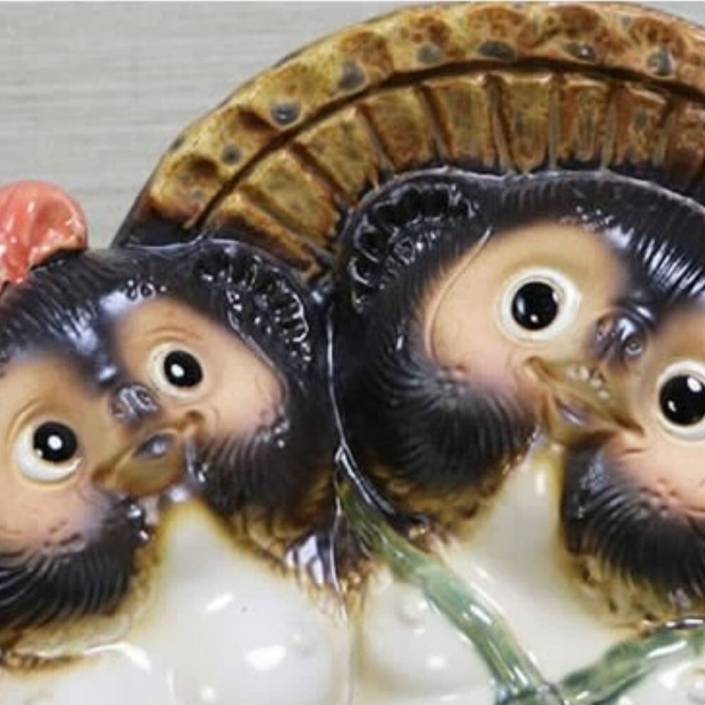 Shigaraki Couple Tanuki Pottery Pair Raccoon Dog Japanese Good Luck Statue NEW