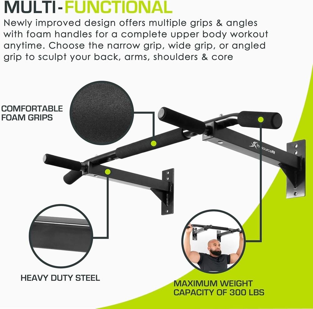 Commercial Quality Wall Mount Pull-Up Bar | Easy Installation & 300 lbs Limit