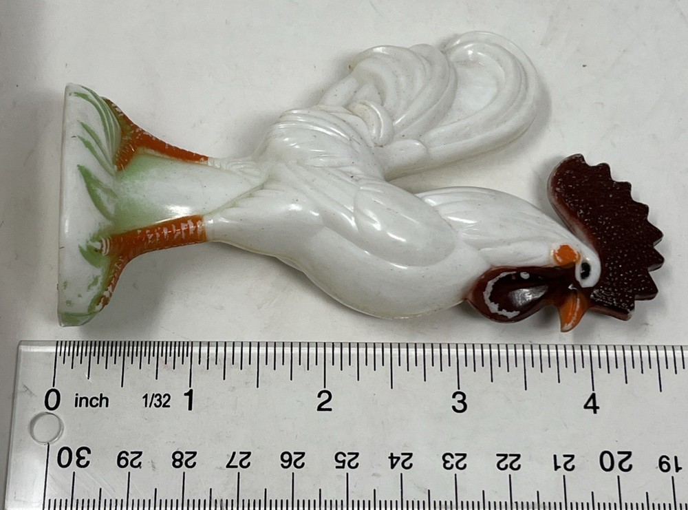 Vintage Knickerbocker Hard Plastic Rooster White 4.5” Easter