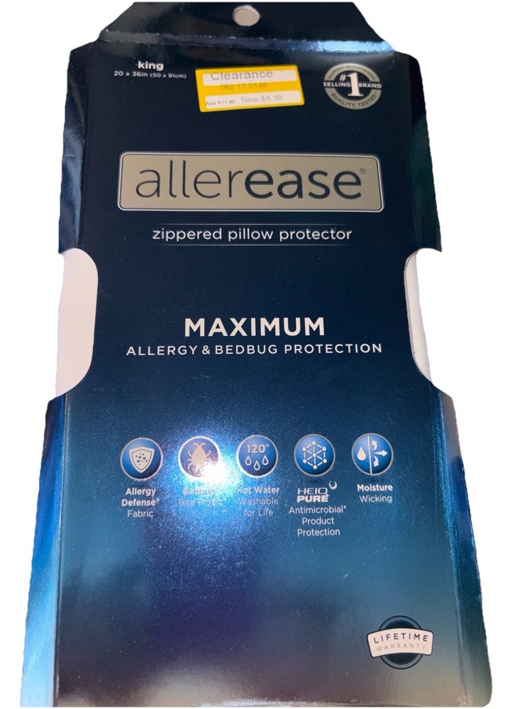 AllerEase King Size Maximum Allergy Bedbug Protection Zippered Pillow Protector