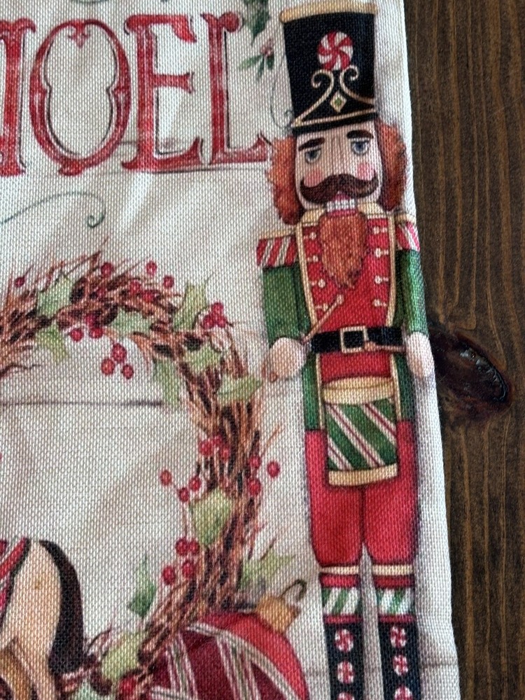 2 Linen Blend Christmas Throw PillowCase, Square Covers. Santa, Nutcracker