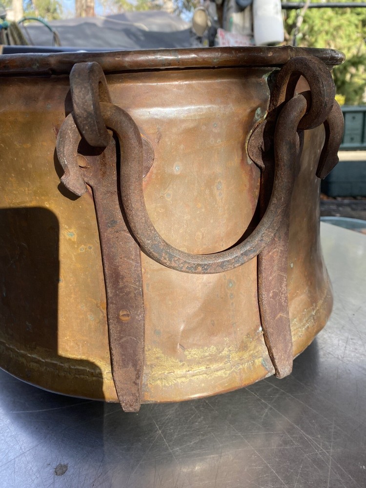 Vintage Handmade Copper Kettle Unique Wrought Handles
