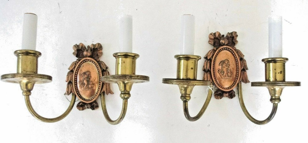 ⭐ MAKE AN OFFER!! Two E. F. Caldwell Bronze Sconces With Winged Putti.