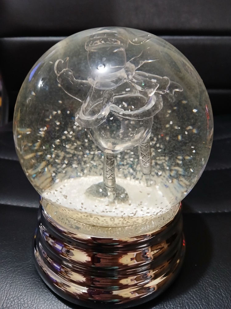 Ice Skating Snowman Water Globe With Silver Base Snowglobe