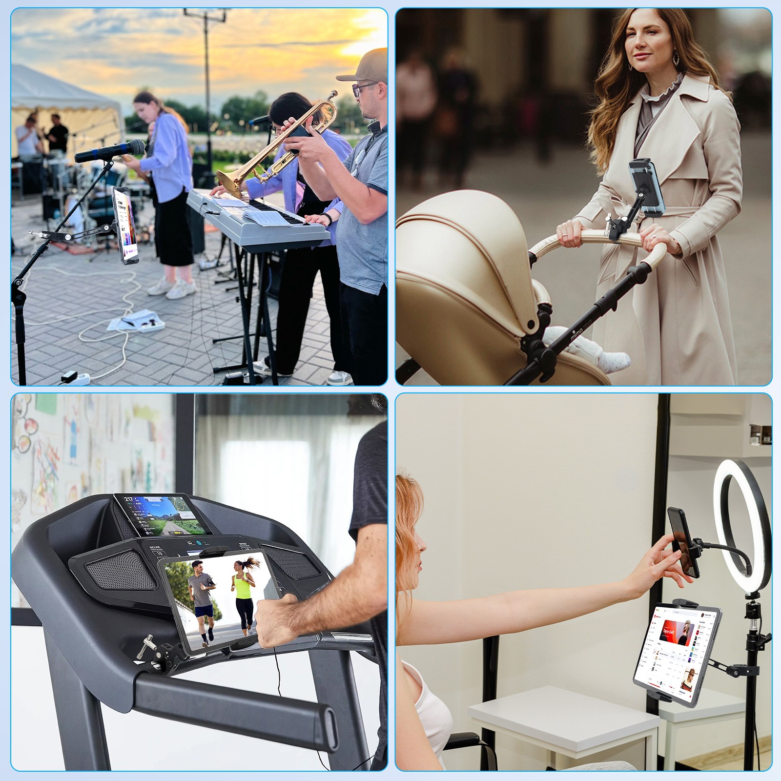 Music Microphone Stand Holder Bike Treadmill Mount for 4.7-12.9" Tablet iPhone