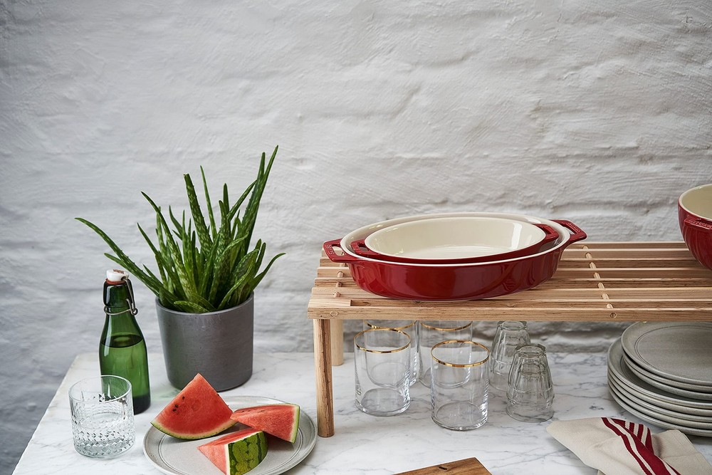 Ceramic Oval Baking Dish Set, 2-piece, Cherry