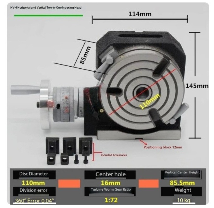High Precision Vertical/Horizontal Dual Use Indexing Milling Machine RotaryTable