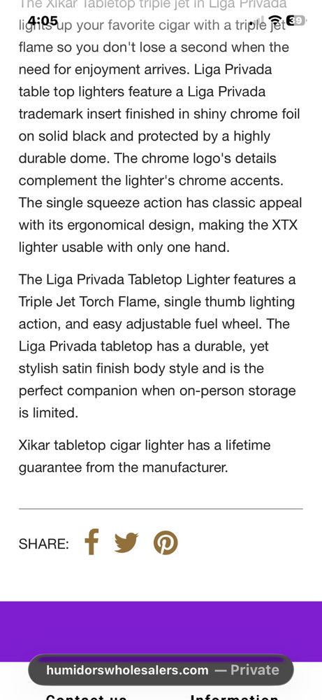 XIKAR LIGA PRIVADA CIGAR LIGHTER
