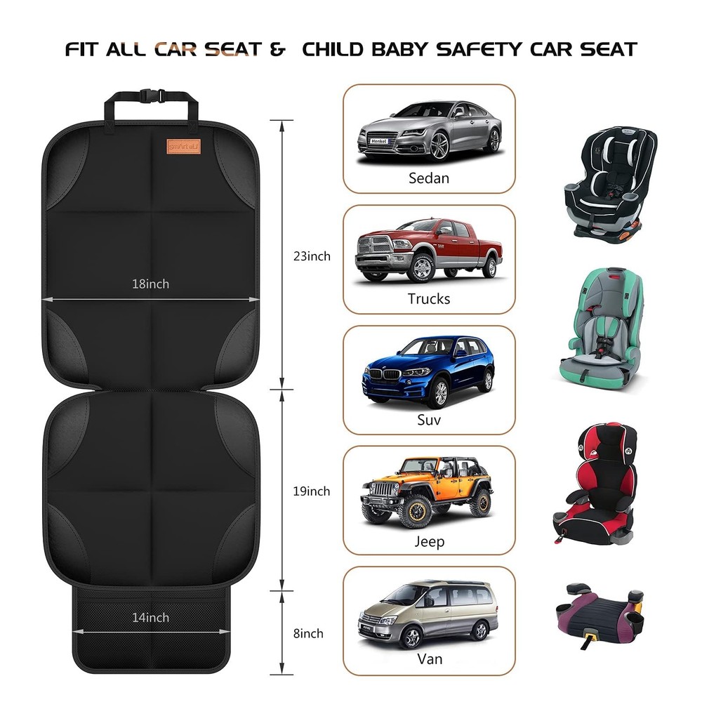 Car Seat Protector 2Pack Thickest Padding Non Slip Backing Mesh Pockets Smart