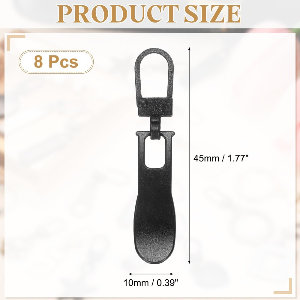 8Pcs Zipper Pull Replacement, Wave Detachable Tiny Zipper Slider, Black