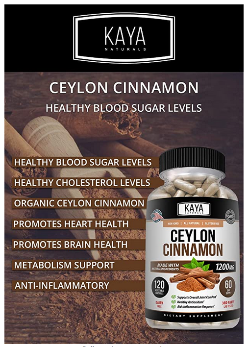 True Organic Ceylon Cinnamon Capsules 1200mg Highest Potency Blood Sugar Support