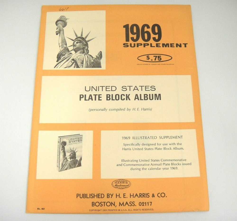 Harris 1969 United States Plate Block Album Supplement #460 Commemoratives NOS