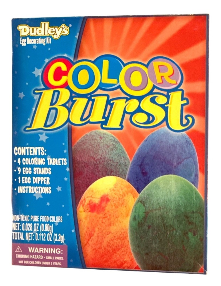 DUDLEY'S Color Burst Easter Egg Decorating Kit Coloring Tablets Stands Dipper 1b