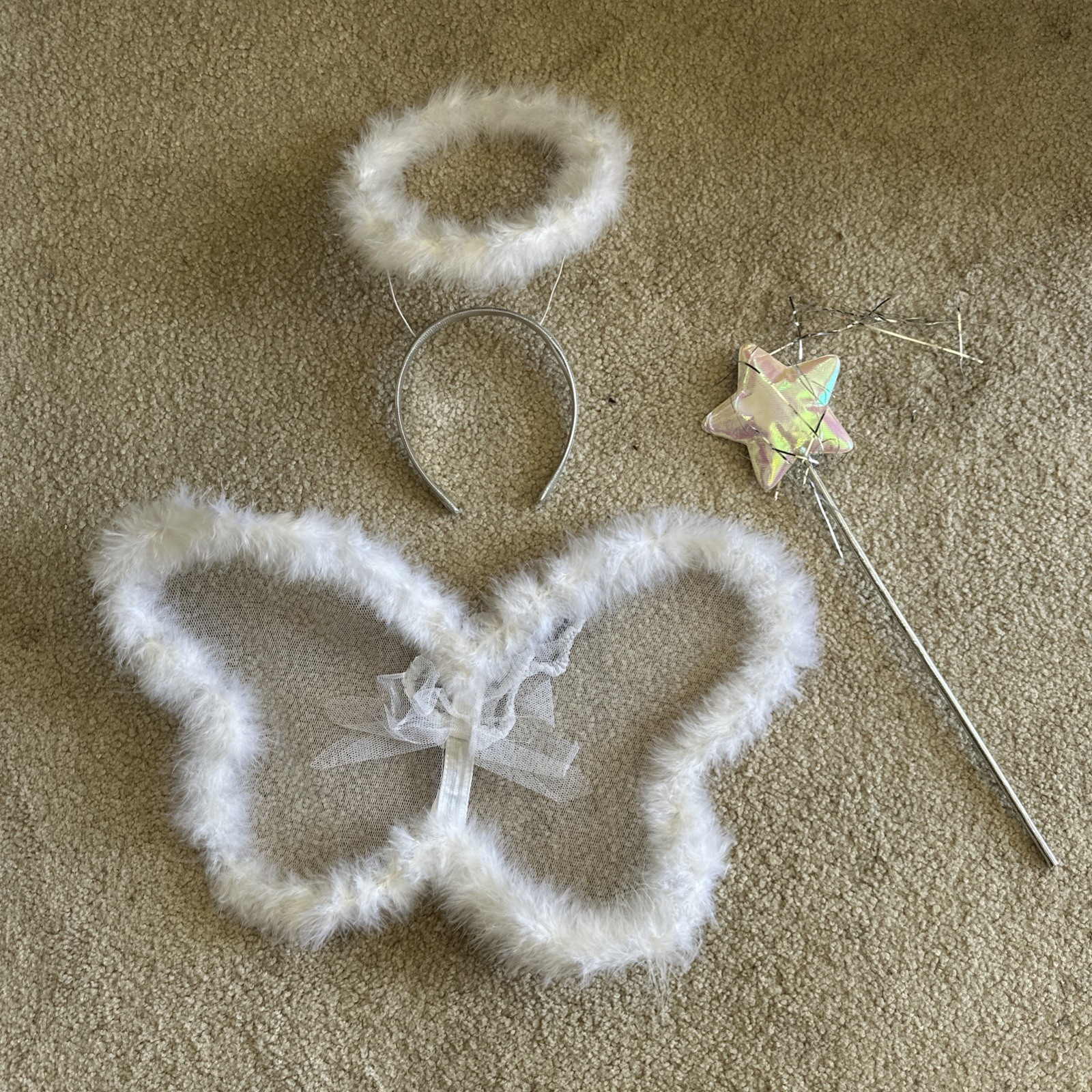 Halloween Costume Angel Wings Headband Star Wand Tinsel White Adult Child