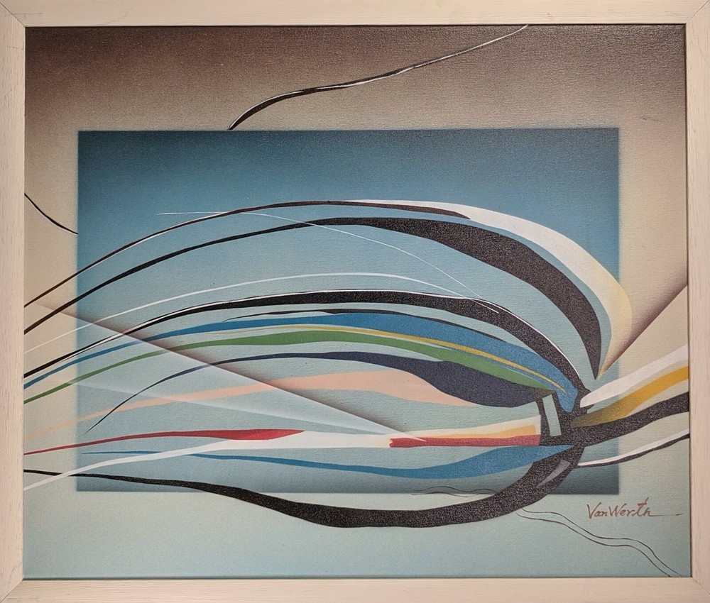 Van Werth, abstract composition, mixed media, autographed