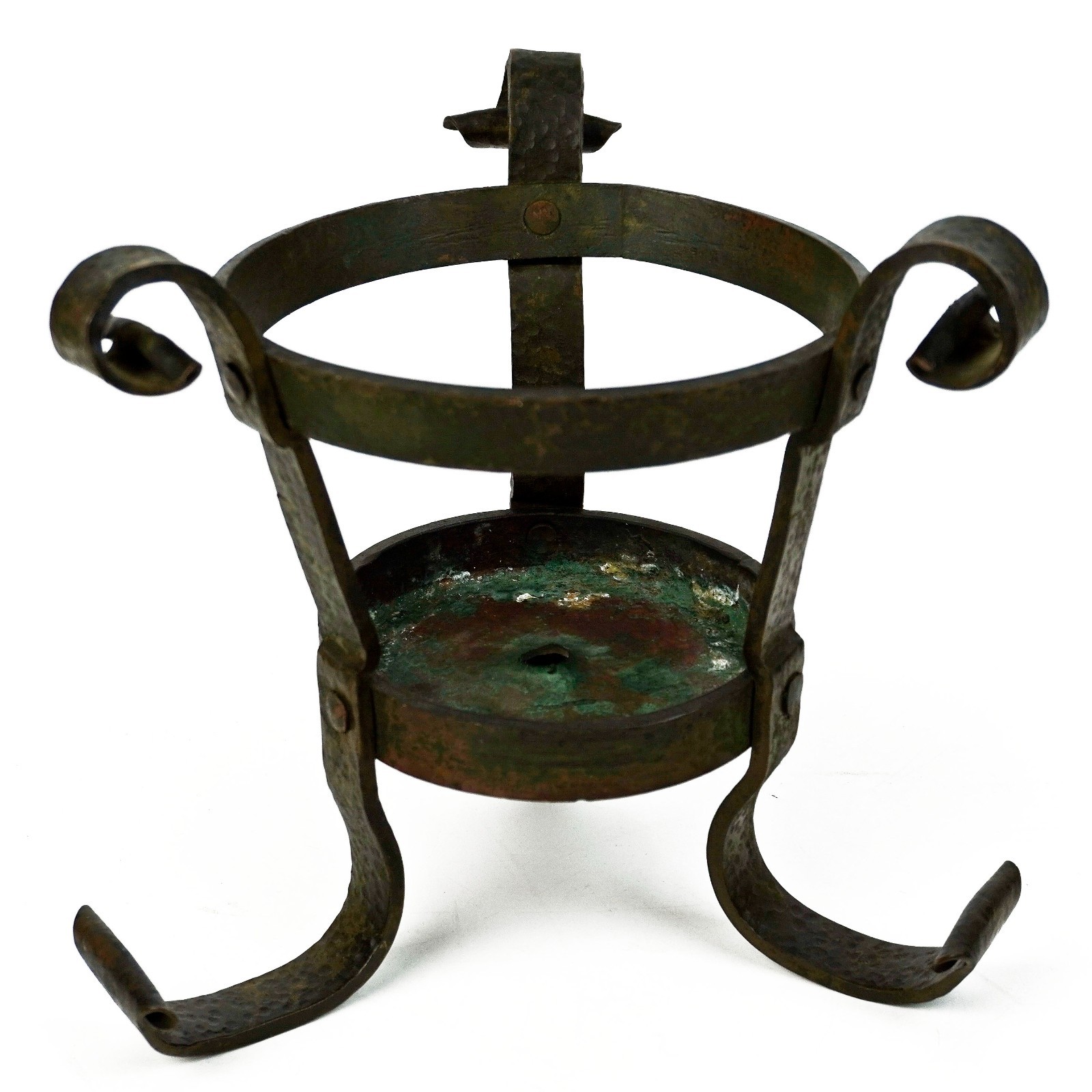 Antique Arts & Crafts Heavy Hammered Bronze Tripod Flower Pot Plant Stand