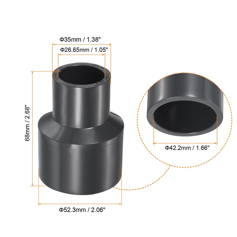 UPVC Fitting Pipe Reducer 1-1/4" x 3/4" 2pcs Straight Coupling
