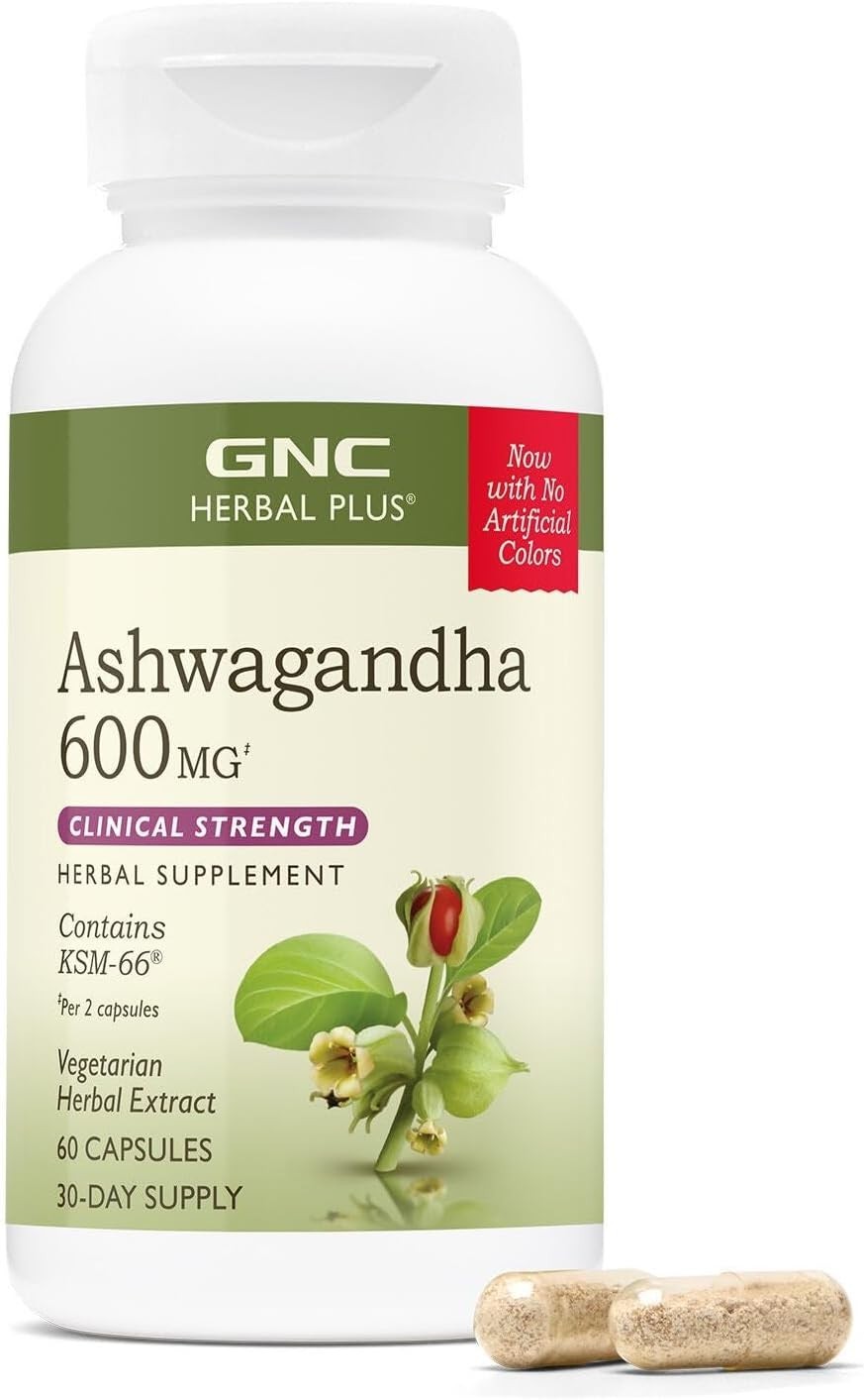GNC Herbal Plus Ashwagandha 600mg Supplement, Clinical Strength, Vegetarian, Str
