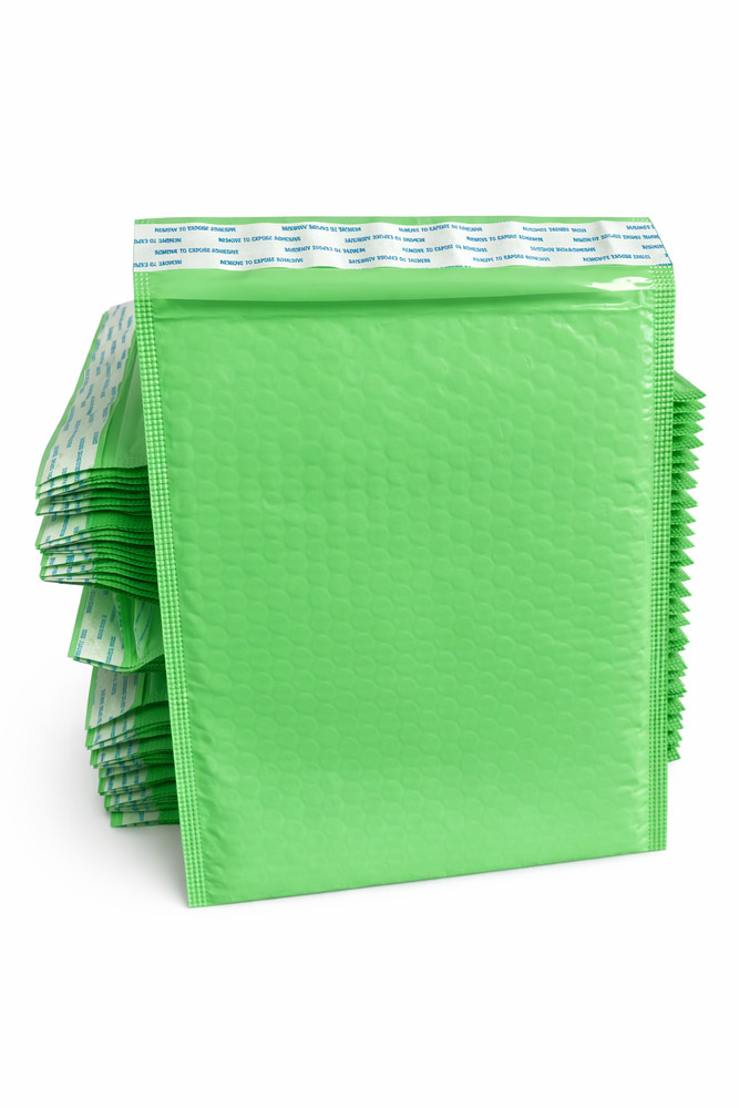 Green Biodegradable 4x8" #0 Poly Bubble Mailers Sensible Shipping - Pack 2000
