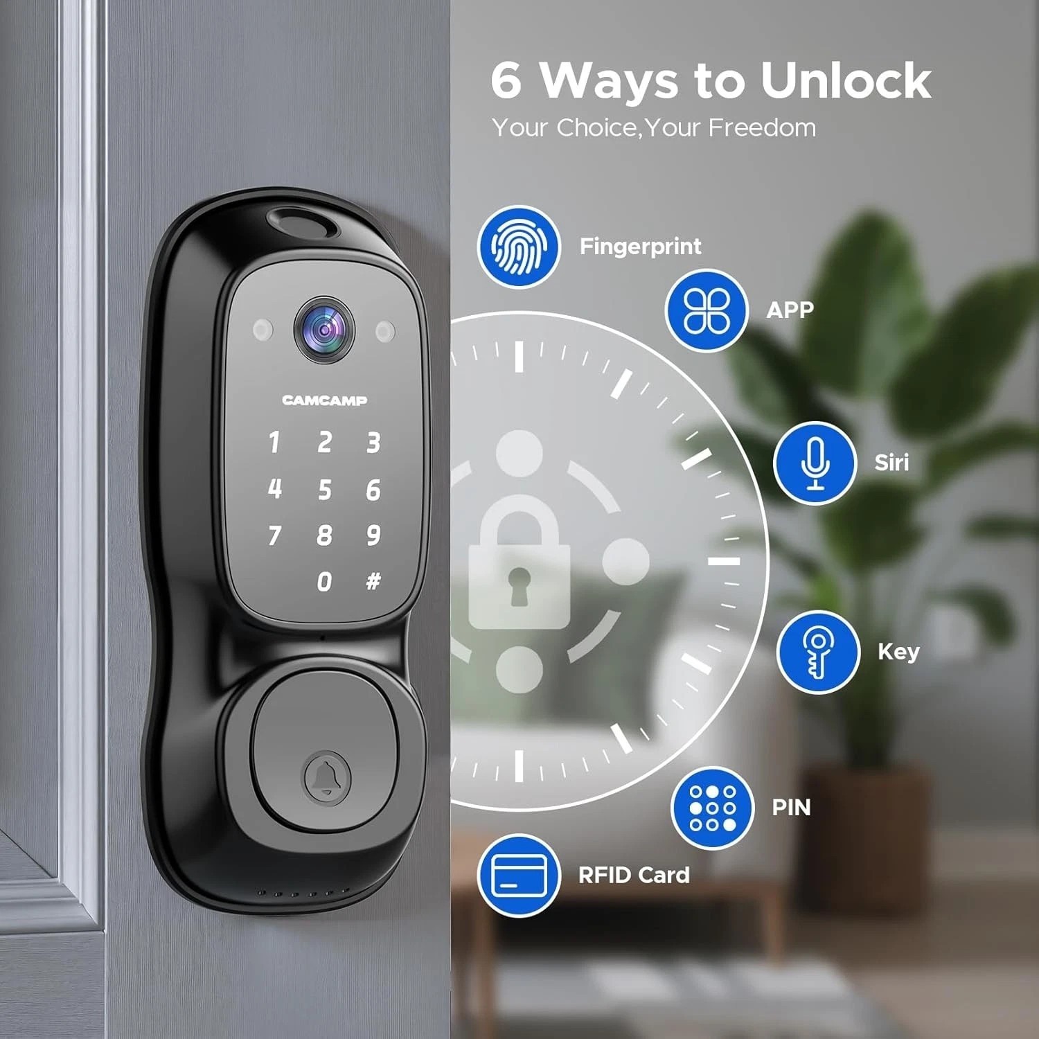 WiFi Video Smart Lock,6-in-1 Keyless Entry Door Lock with with Camera & Doorbell