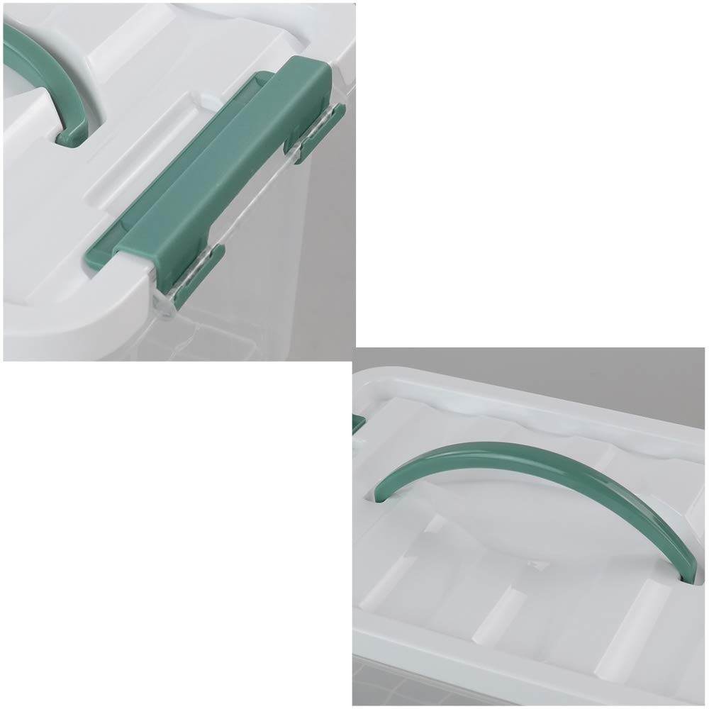 6 Quart Clear Storage Bins with Lid and Green Handle, Multipurpose Stackable ...