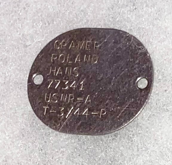 WWII Single USNR Hans Cramer T-44 Dog Tag