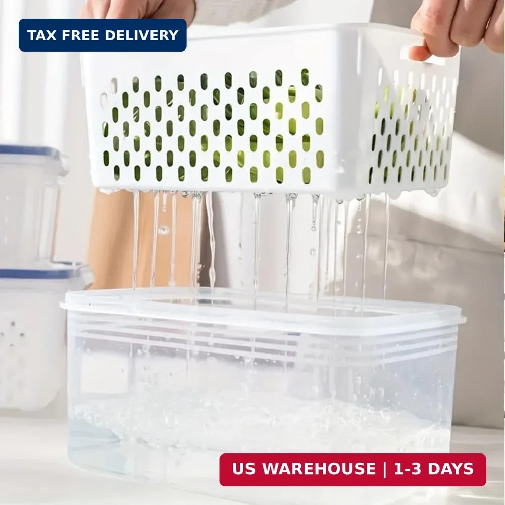 2 Pack Fruit Storage Containers for Fridge, Stackable Food Storage Containers wi