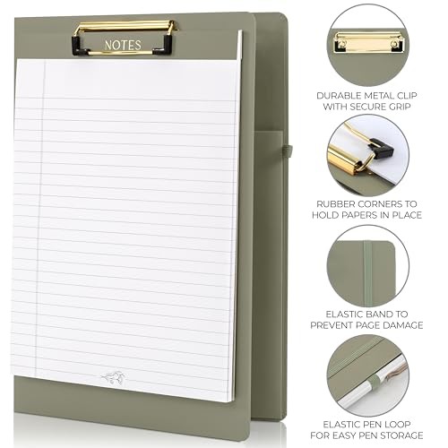 Aesthetic Clipboard Folio with Refillable Lined Notepad & Interior Pocket Sage