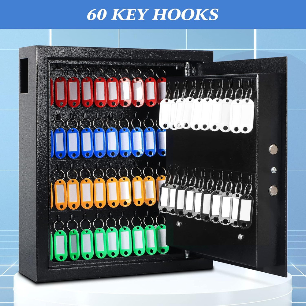 Electronic 60-Key Cabinet Wall-Mounted Digital Key Safe, Key Lock Box, Large Sec