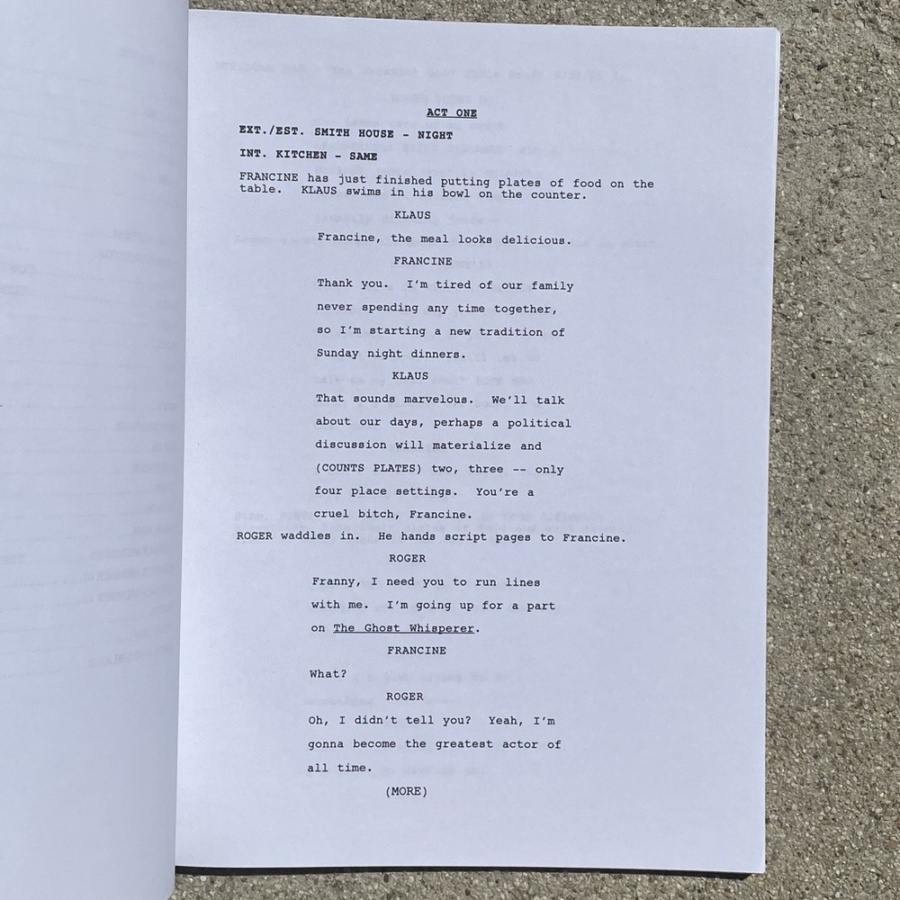 American Dad Scott Grimes Steve Smith Vacation Goo Episode Table Draft Script