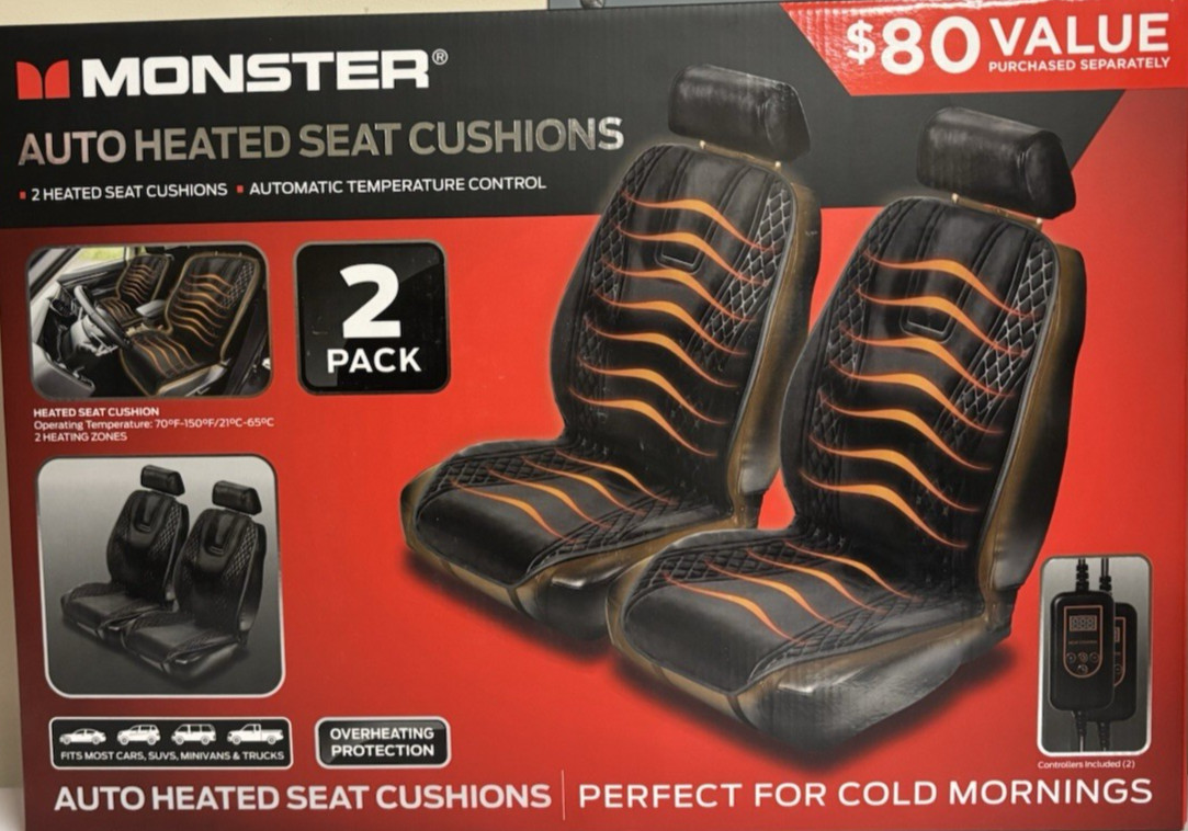 2 PACK Monster Auto Heated Seat Covers. BRAND NEW FACTORY SEALED